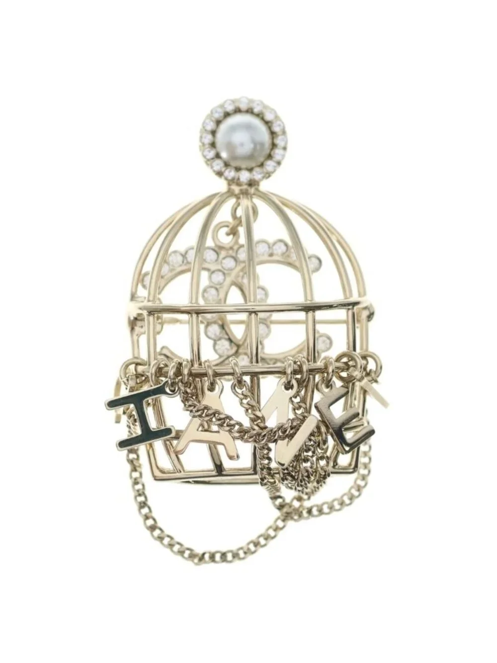 Chanel CC Logo Birdcage Motif Brooch Pin Badge Gold